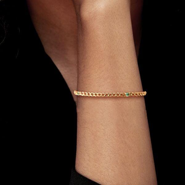 18K Gold Plated Sterling Silver Cuban Link Bracelet with Emerald Sapphire Stones