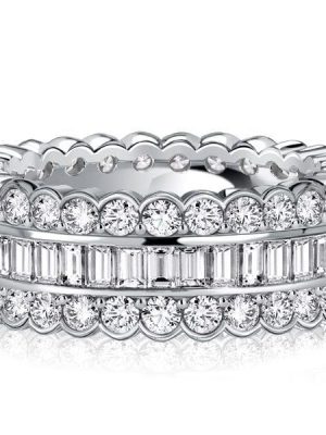 3.74 CT. TW. Channel Set Round & Baguette Eternity Wedding Band in Rhodium-Plated Sterling Silver