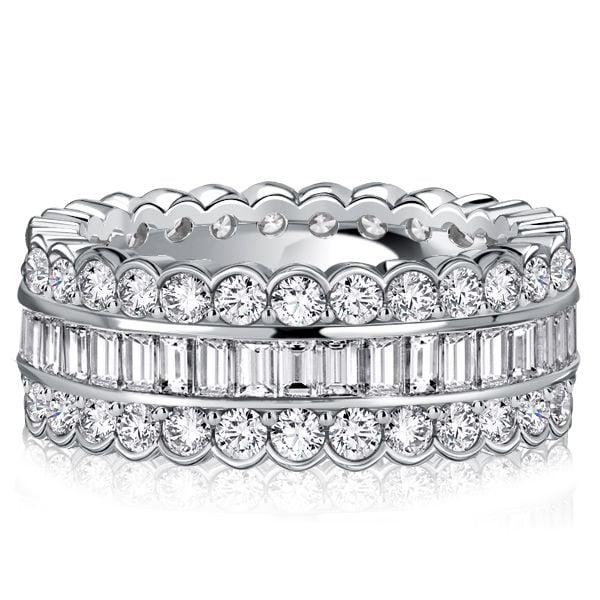 3.74 CT. TW. Channel Set Round & Baguette Eternity Wedding Band in Rhodium-Plated Sterling Silver