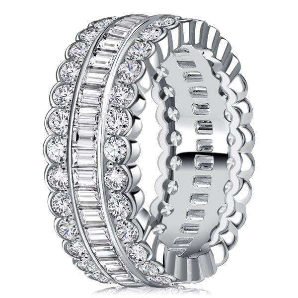 3.74 CT. TW. Channel Set Round & Baguette Eternity Wedding Band in Rhodium-Plated Sterling Silver