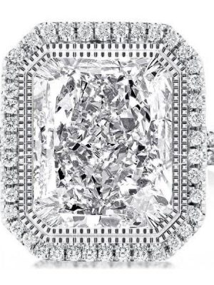 Radiant Halo Engagement Ring - 14.75 CT Center Stone - Sterling Silver
