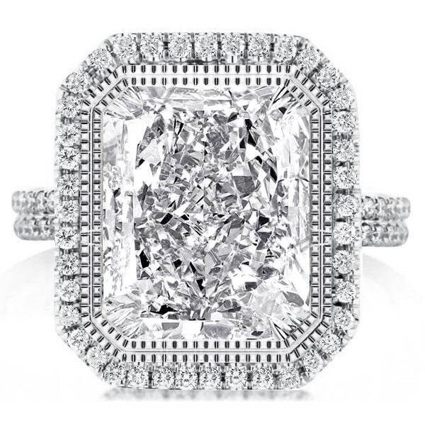 Radiant Halo Engagement Ring - 14.75 CT Center Stone - Sterling Silver