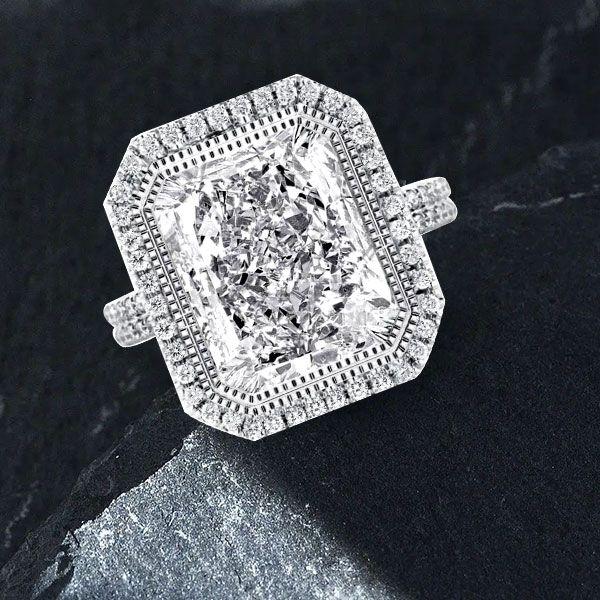Radiant Halo Engagement Ring - 14.75 CT Center Stone - Sterling Silver