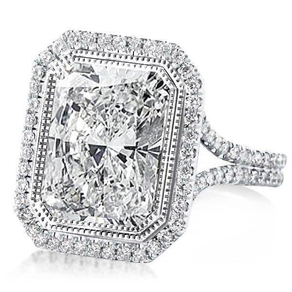 Radiant Halo Engagement Ring - 14.75 CT Center Stone - Sterling Silver