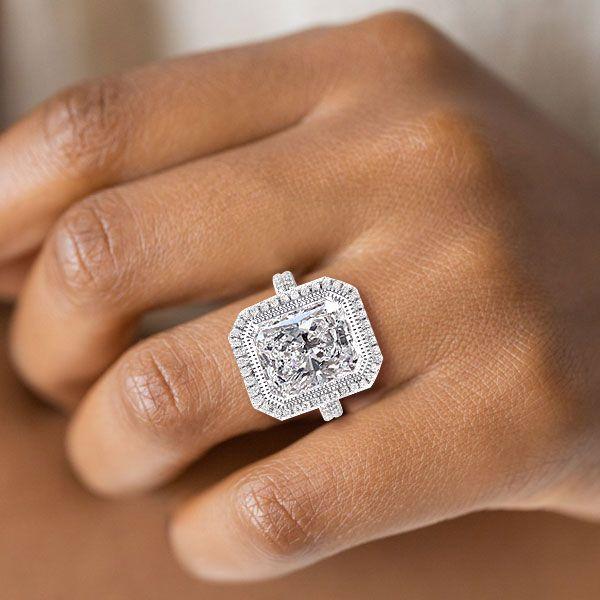 Radiant Halo Engagement Ring - 14.75 CT Center Stone - Sterling Silver