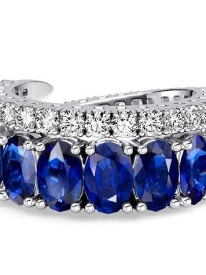 Oval Cut Blue Sapphire Ring for Women in 925 Sterling Silver with Spiral Design
