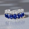 Oval Cut Blue Sapphire Ring for Women in 925 Sterling Silver with Spiral Design