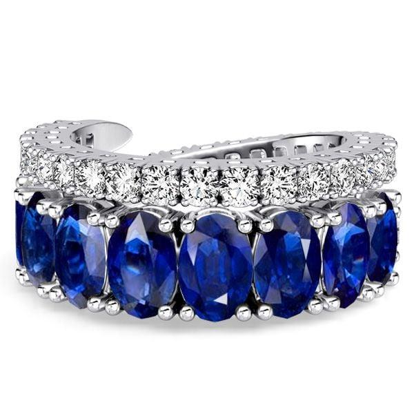 Oval Cut Blue Sapphire Ring for Women in 925 Sterling Silver with Spiral Design