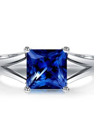 Princess Cut Blue Sapphire Engagement Ring - 925 Sterling Silver