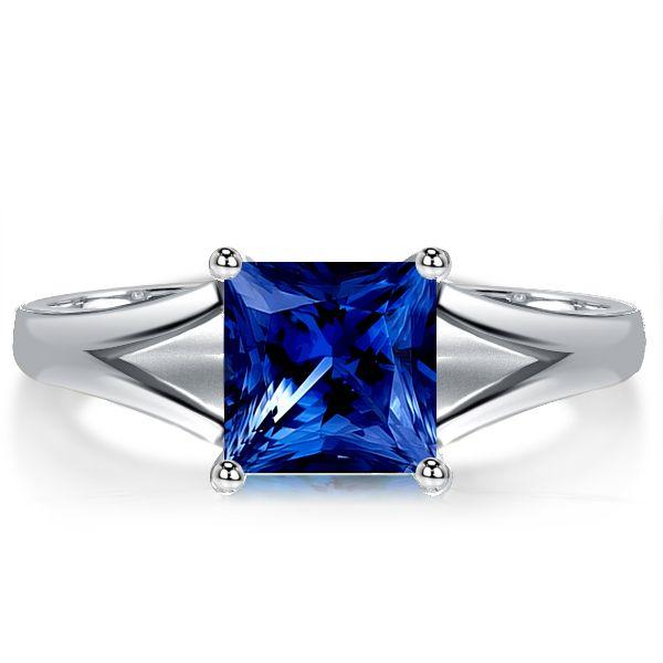 Princess Cut Blue Sapphire Engagement Ring - 925 Sterling Silver