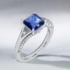 Princess Cut Blue Sapphire Engagement Ring - 925 Sterling Silver