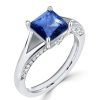 Princess Cut Blue Sapphire Engagement Ring - 925 Sterling Silver