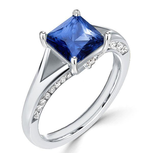 Princess Cut Blue Sapphire Engagement Ring - 925 Sterling Silver