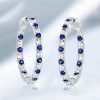 Sterling Silver Baguette Blue Sapphire Hoop Earrings, 7.20 CT. TW.