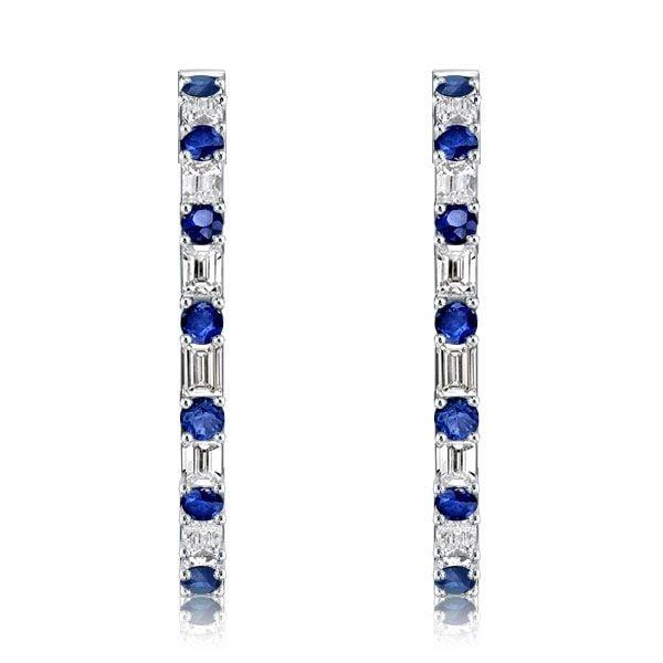 Sterling Silver Baguette Blue Sapphire Hoop Earrings, 7.20 CT. TW.