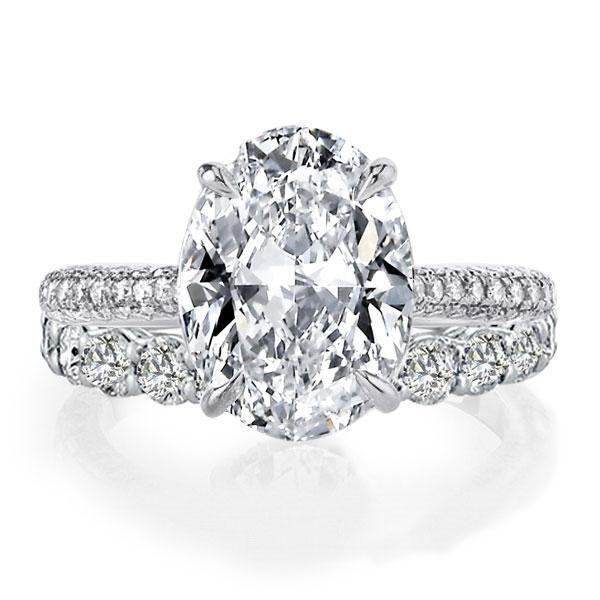 White Sapphire Sterling Silver Bridal Ring Set - 4.00 CT Center Stone