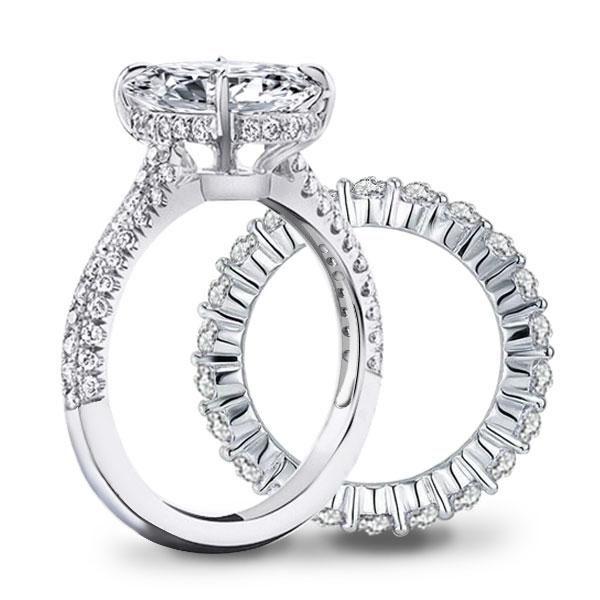 White Sapphire Sterling Silver Bridal Ring Set - 4.00 CT Center Stone