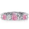 White and Pink Sapphire Cushion Cut Eternity Band in Sterling Silver