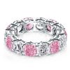 White and Pink Sapphire Cushion Cut Eternity Band in Sterling Silver