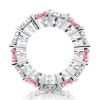 White and Pink Sapphire Cushion Cut Eternity Band in Sterling Silver