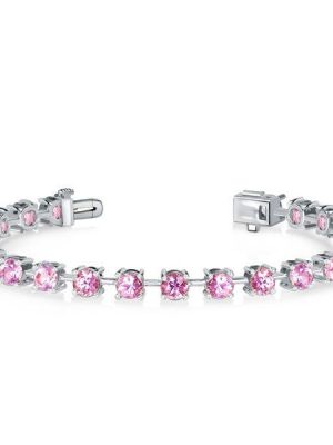 Pink Sapphire Tennis Bracelet for Women - Sterling Silver Round Cut