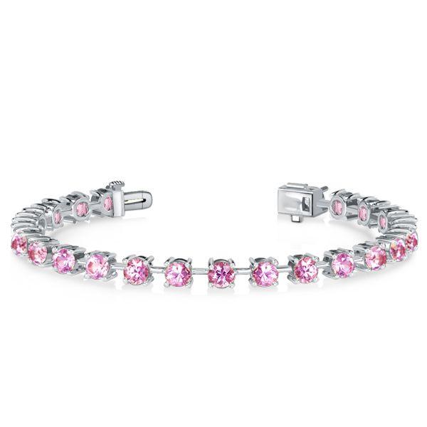 Pink Sapphire Tennis Bracelet for Women - Sterling Silver Round Cut