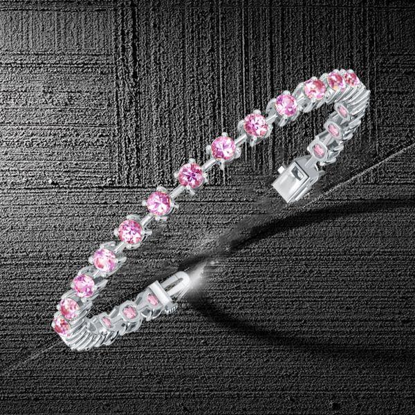 Pink Sapphire Tennis Bracelet for Women - Sterling Silver Round Cut