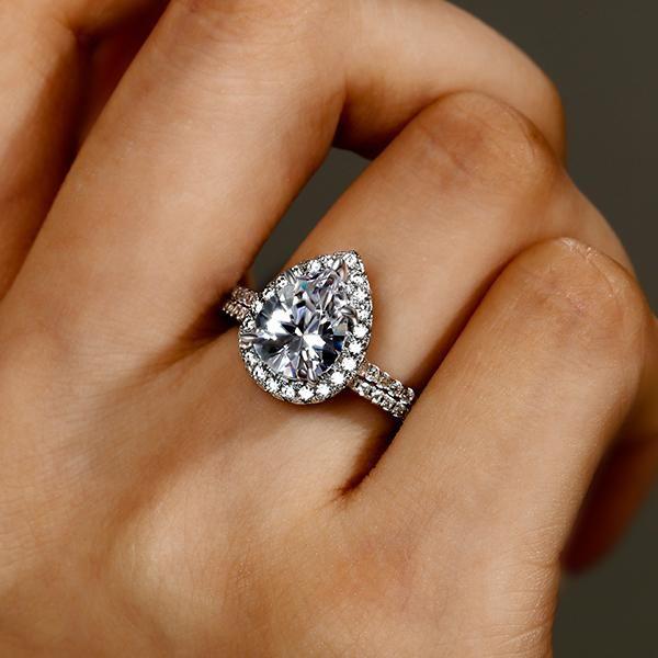 Pear Cut White Sapphire Bridal Set - Sterling Silver Wedding Ring Set