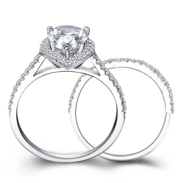 Pear Cut White Sapphire Bridal Set - Sterling Silver Wedding Ring Set