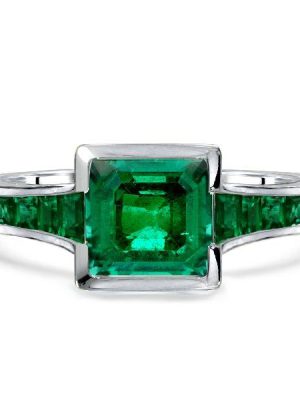 Asscher Cut Emerald Engagement Ring - 18K Gold Plated Sterling Silver Bezel Setting
