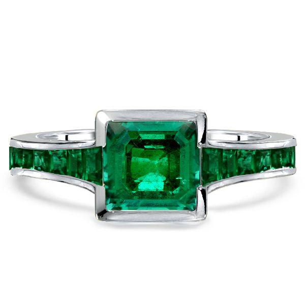 Asscher Cut Emerald Engagement Ring - 18K Gold Plated Sterling Silver Bezel Setting