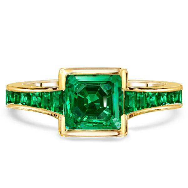 Asscher Cut Emerald Engagement Ring - 18K Gold Plated Sterling Silver Bezel Setting