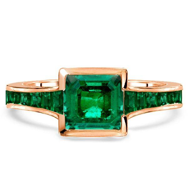 Asscher Cut Emerald Engagement Ring - 18K Gold Plated Sterling Silver Bezel Setting