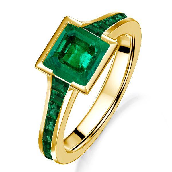 Asscher Cut Emerald Engagement Ring - 18K Gold Plated Sterling Silver Bezel Setting