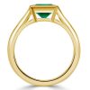 Asscher Cut Emerald Engagement Ring - 18K Gold Plated Sterling Silver Bezel Setting