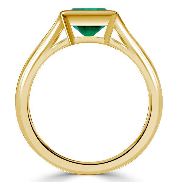 Asscher Cut Emerald Engagement Ring - 18K Gold Plated Sterling Silver Bezel Setting