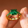 Asscher Cut Emerald Engagement Ring - 18K Gold Plated Sterling Silver Bezel Setting