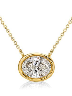 Oval Cut Bezel Set Necklace - 925 Sterling Silver Pendant Necklace for Women