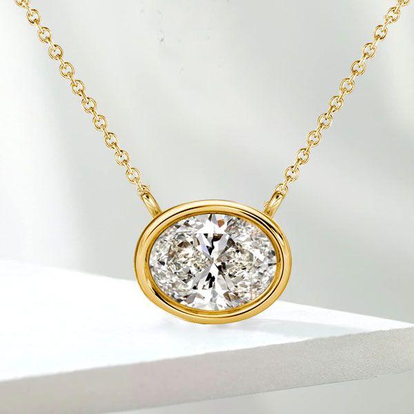 Oval Cut Bezel Set Necklace - 925 Sterling Silver Pendant Necklace for Women
