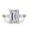 Emerald & White Sapphire Three Stone Engagement Ring - 18K Gold Plated Sterling Silver