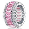 Triple Row Pink Created Stone Wedding Band in Sterling Silver