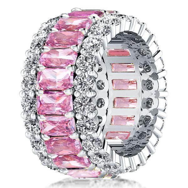 Triple Row Pink Created Stone Wedding Band in Sterling Silver