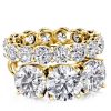18K Gold Plated Sterling Silver Three Stone Engagement and Wedding Ring Set for Women