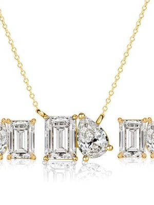 Toi Et Moi Emerald & Pear Cut Necklace and Earrings Jewelry Set in 18K Gold Plated Sterling Silver