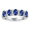 Oval Blue Stone Half Wedding Band in 925 Sterling Silver with Rhodium Finish