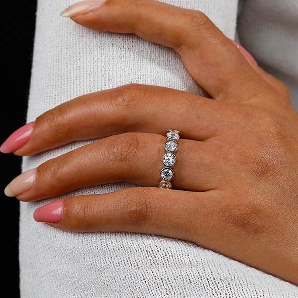 Sterling Silver Bezel Set White Sapphire Eternity Wedding Band - 4.50 CT TW