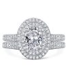 Double Halo Oval White Sapphire Bridal Set - 925 Sterling Silver