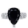 Black Sapphire Pear Cut Engagement Ring - 925 Sterling Silver Promise Ring