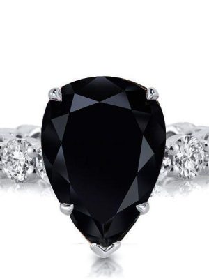 Black Sapphire Pear Cut Engagement Ring - 925 Sterling Silver Promise Ring
