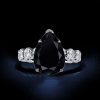Black Sapphire Pear Cut Engagement Ring - 925 Sterling Silver Promise Ring